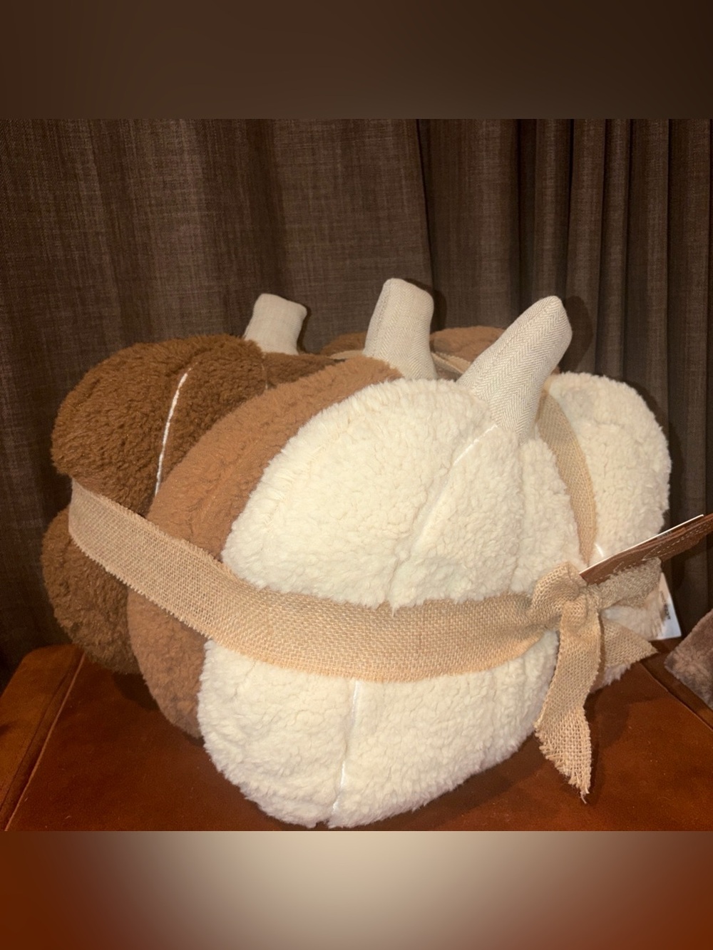 Sherpa Pillows Set 3 Pumpkin Fall Decor Throw Pillow Brown Cream Holiday NWT